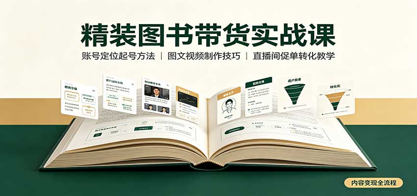 精装图书带货实战课：账号定位起号方法，图文视频制作，促单转化教学|一人科技OPC聚合软件