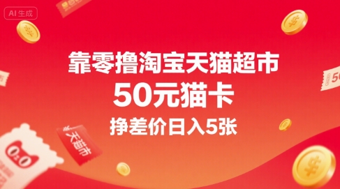 靠零撸淘宝天猫超市50元猫卡，挣差价日入5张|HOOK协议网