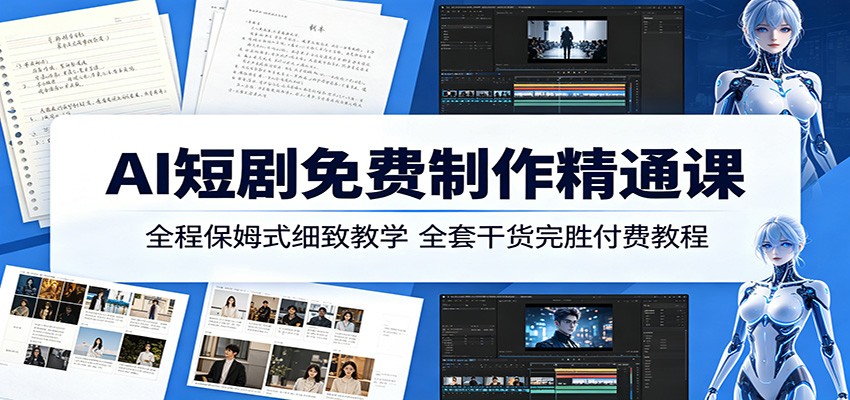 AI短剧免费制作精通课：全程保姆式细致教学，全套干货完胜付费教程|一人科技公司导航
