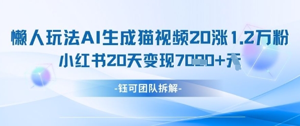 懒人玩法AI生成猫咪图片视频，20涨1.2W万粉，小红书商单20天变现7k|HOOK协议网