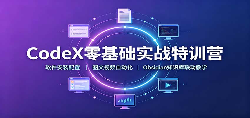CodeX零基础实战特训营：软件安装配置，图文视频自动化，Obsidian知识库联动教学|一人科技OPC聚合软件