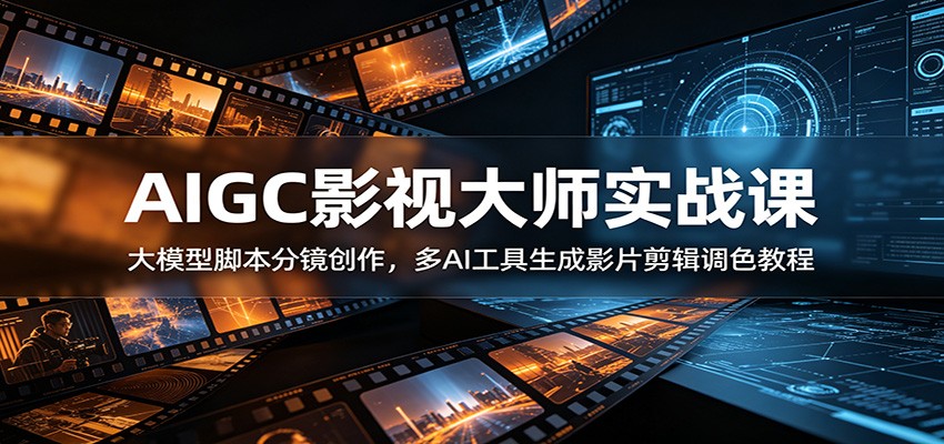 AIGC影视大师实战课：大模型脚本分镜创作，多AI工具生成影片剪辑调色教程|一人科技OPC聚合软件