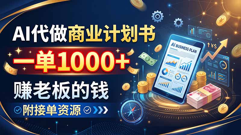 AI代做商业计划书，一单1000+，赚老板的钱，附接单资源|一人科技OPC聚合软件