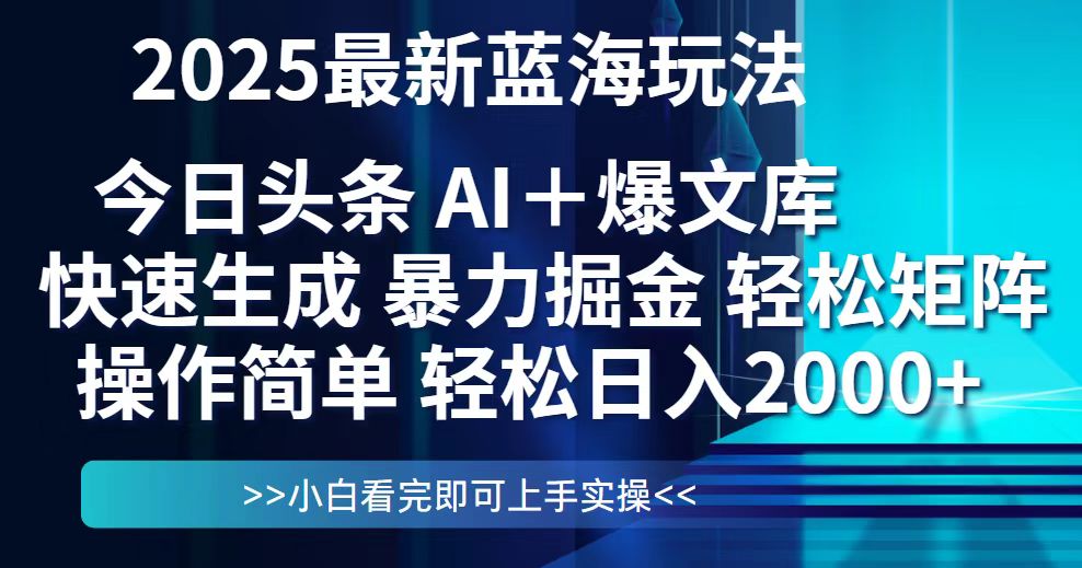 今日头条2025最新蓝海玩法，思路简单，复制粘贴，轻松实现矩阵日入2000+|HOOK协议网