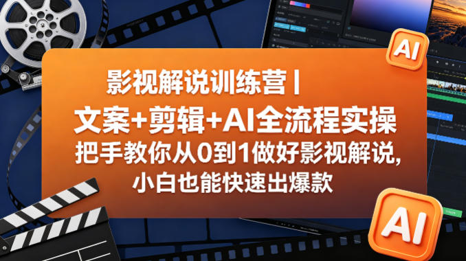 影视解说训练营｜文案+剪辑+AI全流程实操，把手教你从0到1做好影视解说，小白也能快速出爆款|协议软件打粉软件