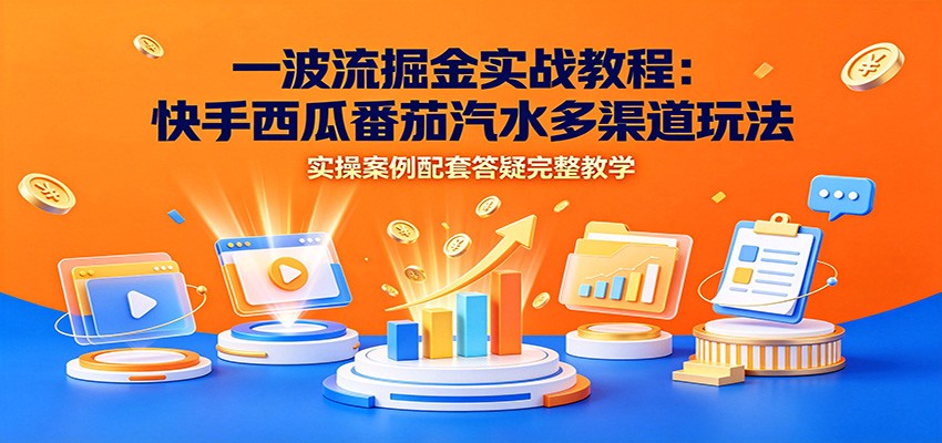 一波流掘金实战教程：快手西瓜番茄汽水多渠道玩法，实操案例配套答疑完整教学|一人科技OPC聚合软件