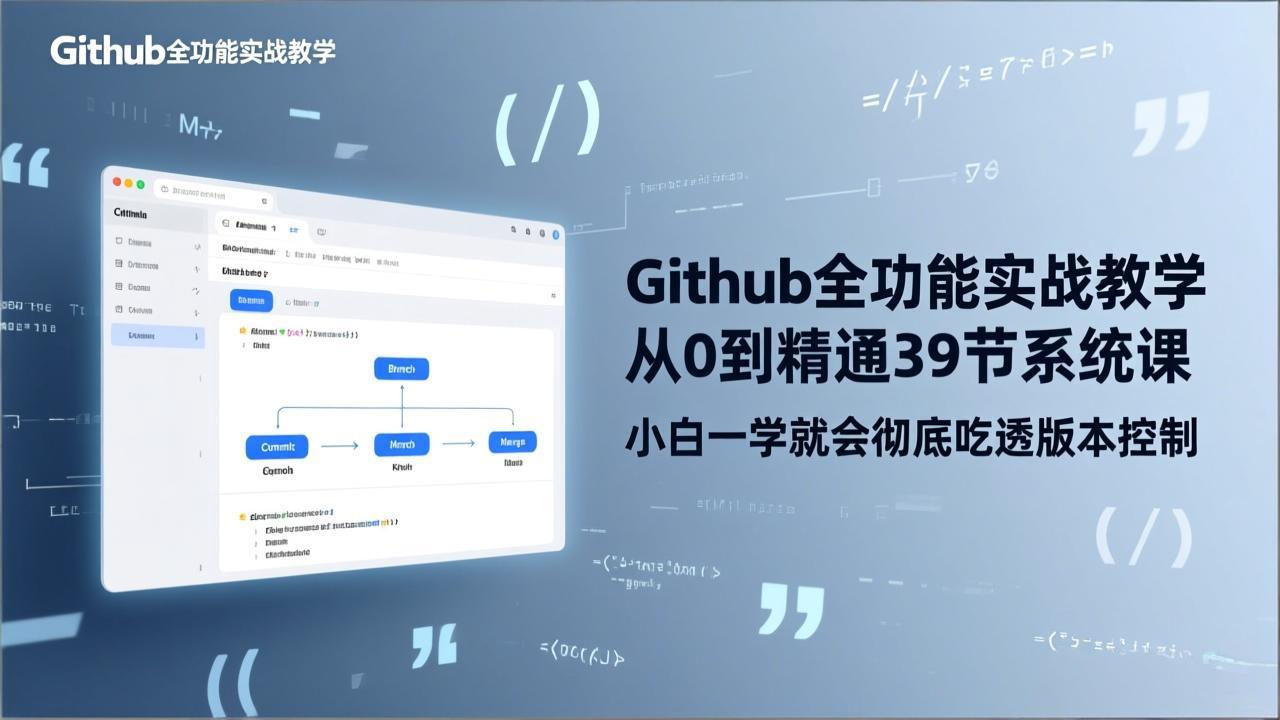 GitHub-全功能实战教学，从0到精通39节系统课，小白一学就会彻底吃透版本控制|协议软件打粉软件