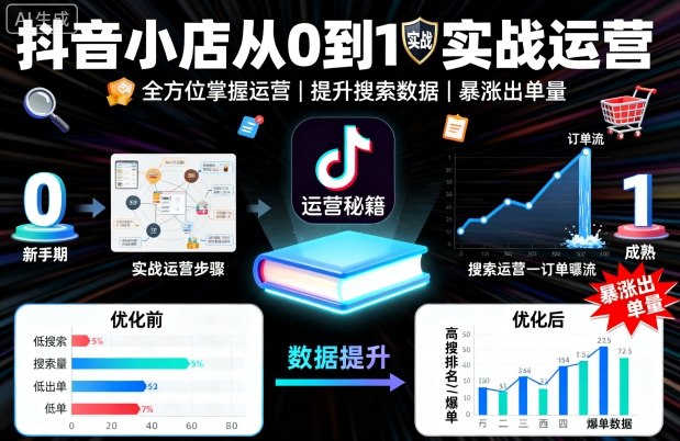 抖音小店从0到1实战运营，帮你全方位掌握小店运营，提升搜索数据与出单量|HOOK协议网