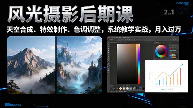 风光摄影后期课，一键换天空合成、特效制作、色调调整，月入过万|HOOK协议网