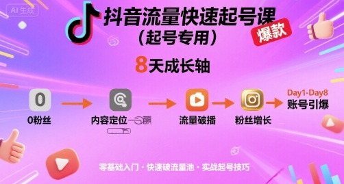 抖音流量快速起号课(起号专用)，8天带你做爆自己的账号|HOOK协议网