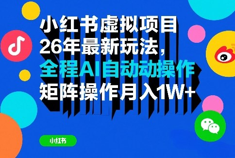 小红书虚拟项目26年最新玩法，全程AI自动操作，矩阵操作月入1W＋【揭秘】|协议软件打粉软件