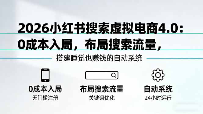 2026小红书搜索虚拟电商4.0：0成本入局，布局搜索流量，搭建睡觉也赚钱的自动系统|协议软件打粉软件