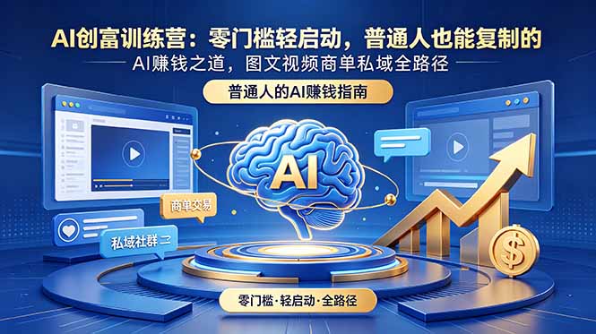 AI创富训练营：零门槛轻启动，普通人也能复制的AI赚钱之道，图文视频商单私域全路径|一人科技公司导航