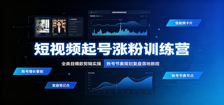 短视频起号涨粉训练营：全类目爆款剪辑实操，账号节奏规划复盘落地教程|一人科技OPC聚合软件