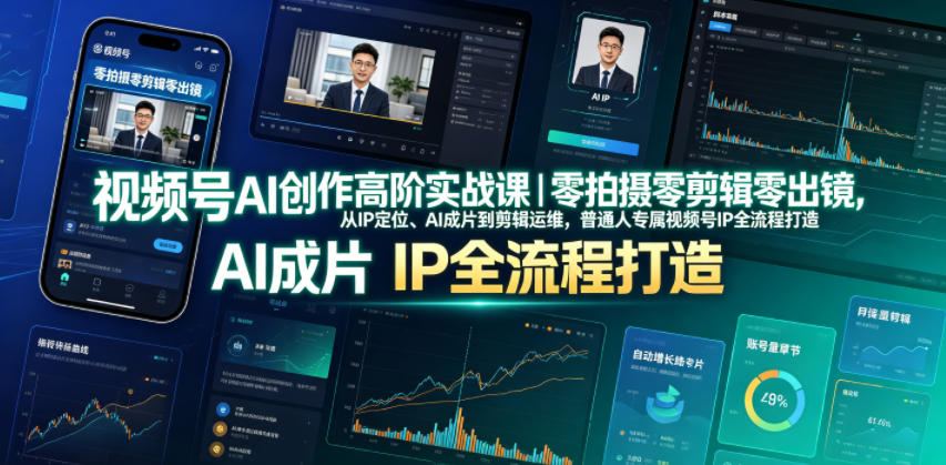 视频号AI创作高阶实战课｜零拍摄零剪辑零出镜，从IP定位、AI成片到剪辑运维，普通人专属视频号IP全流程打造|一人科技公司导航