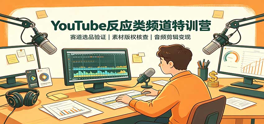 YouTube反应类频道特训营：赛道选品验证，素材版权核查，音频剪辑变现|一人科技OPC聚合软件