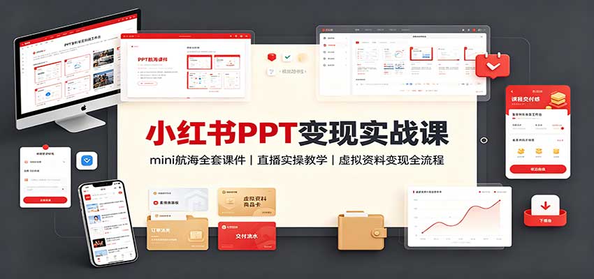 小红书PPT变现实战课：mini航海全套课件+直播实操教学，虚拟资料变现全流程|一人科技OPC聚合软件