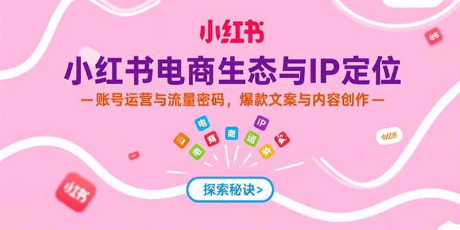 小红书电商生态与IP定位，账号运营与流量密码，爆款文案与内容创作|HOOK协议网