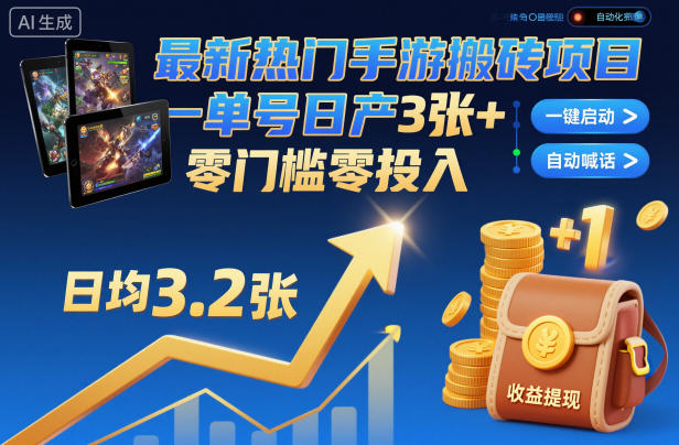 最新热门手游搬砖项目，一键自动化挂G，单号日产3张+，零门槛零投入【揭秘】|HOOK协议网