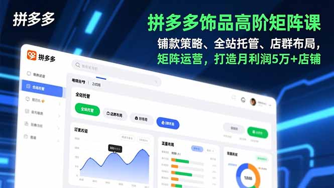 拼多多饰品高阶矩阵课，铺款策略、全站托管、店群布局，矩阵运营，打造月利润5万+店铺|HOOK协议网