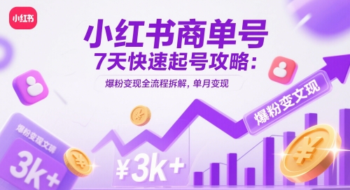 小红书商单号7天快速起号攻略：爆粉变现全流程拆解，单月变现3k+|HOOK协议网