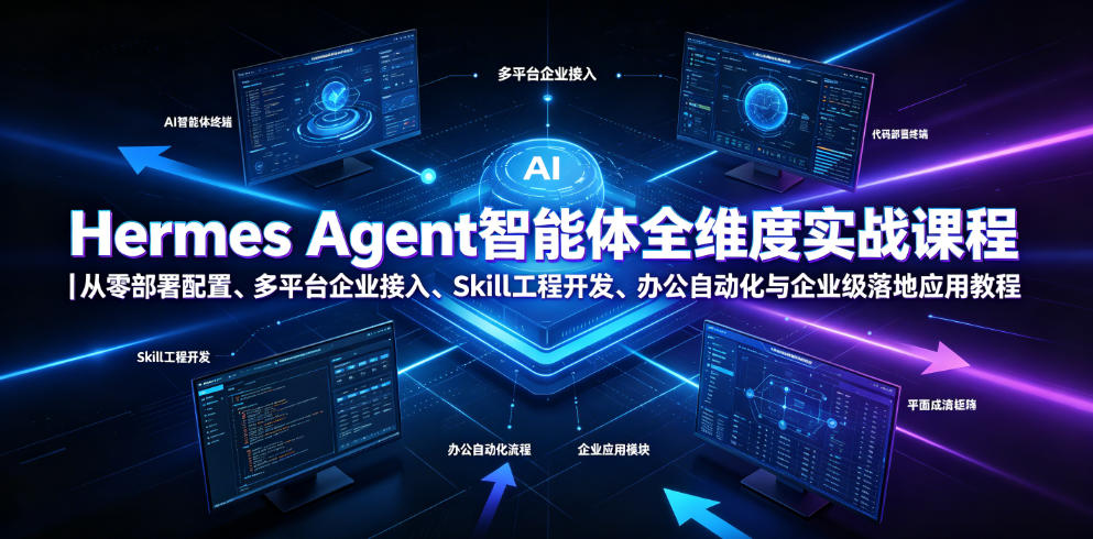 Hermes Agent智能体全维度实战课程｜从零部署配置、多平台企业接入、Skill工程开发、办公自动化与企业级落地应用教程|一人科技OPC聚合软件