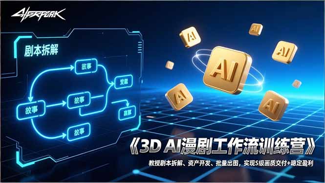 3D AI漫剧工作流训练营：教授剧本拆解、资产开发、批量出图，实现S级画质交付+稳定盈利|协议软件打粉软件
