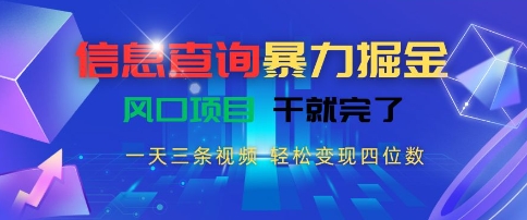 信息查询暴力掘金，一天三条视频，轻松变现四位数，风口项目干就完了【揭秘】|HOOK协议网