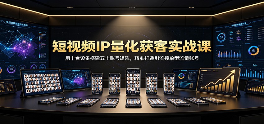 短视频IP量化获客实战课：用十台设备搭建五十账号矩阵，精准打造引流接单型流量账号|一人科技OPC聚合软件