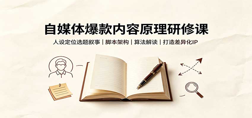 自媒体爆款内容原理研修课：人设定位选题叙事，脚本架构，算法解读打造差异化IP|一人科技OPC聚合软件