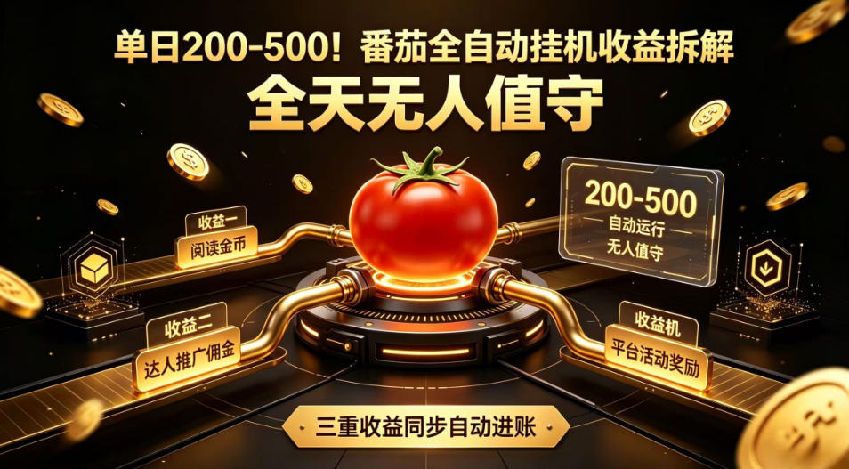 单日200-500！番茄全自动挂G收益拆解，全天无人值守，矩阵操作收益翻倍【揭秘】|一人科技OPC聚合软件