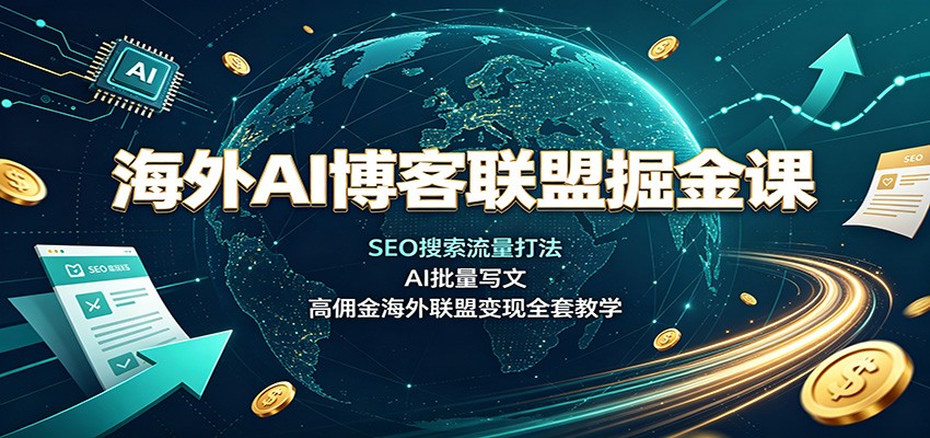 海外AI博客联盟掘金课：SEO搜索流量打法，AI批量写文，高佣金海外联盟变现全套教学|一人科技OPC聚合软件