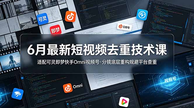 6月最新短视频去重技术课，适配可灵即梦快手Omni视频号，分镜底层重构规避平台查重|一人科技公司导航