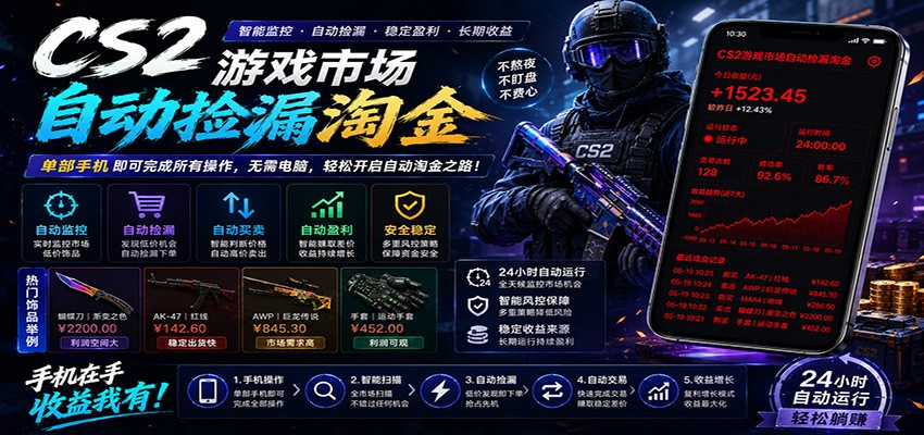 CSGO挂机捡漏项目通过利用游戏饰品交易机制，结合薄凉软件辅助捡漏，实现盈利|一人科技公司导航