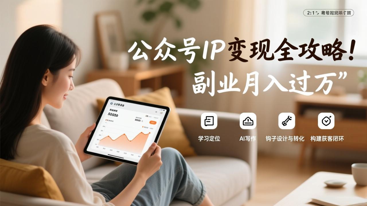 公众号IP变现全攻略，学习定位、AI写作、钩子设计与转化，构建获客闭环，副业月入过万|协议软件打粉软件