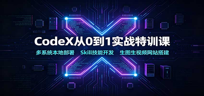 CodeX从0到1实战特训课：多系统本地部署，Skill技能开发，生图生视频网站搭建|一人科技OPC聚合软件