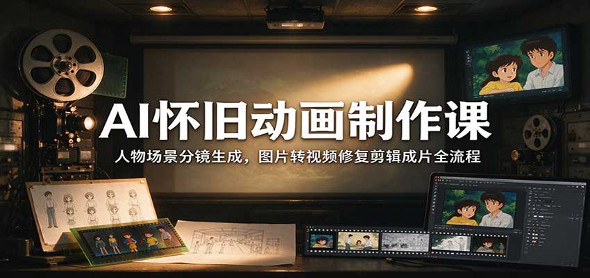 AI怀旧动画制作课：人物场景分镜生成，图片转视频修复剪辑成片全流程|一人科技OPC聚合软件