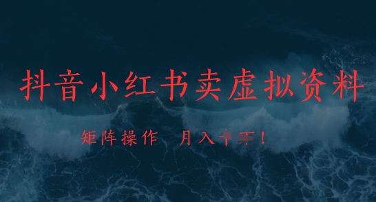 抖音小红书卖虚拟资料，市场需求一直存在，矩阵操作，月入1w+|HOOK协议网