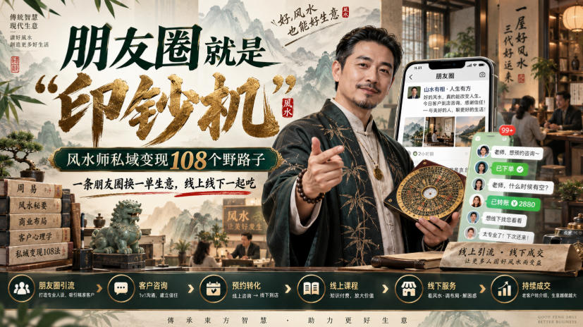 朋友圈就是“印钞机”，风水师私域变现108个野路子，一条朋友圈换一单生意，线上线下一起吃【文档】|一人科技OPC聚合软件