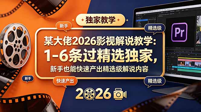 某大佬2026影视解说教学：1-6条过精选独家，新手也能快速产出精选级解说内容|一人科技公司导航