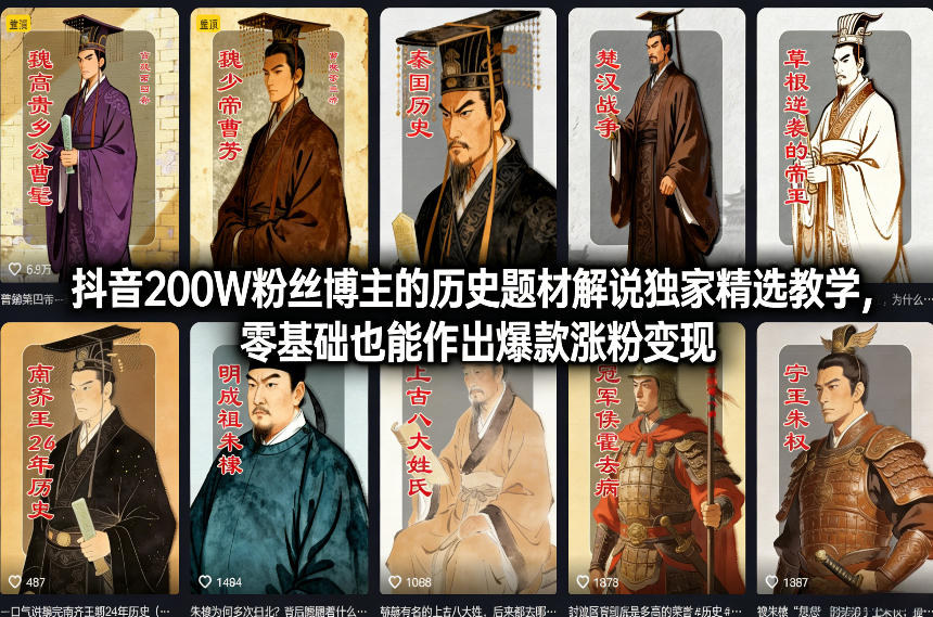 抖音200W粉丝博主的历史题材解说独家精选教学，零基础也能作出爆款涨粉变现|HOOK协议网