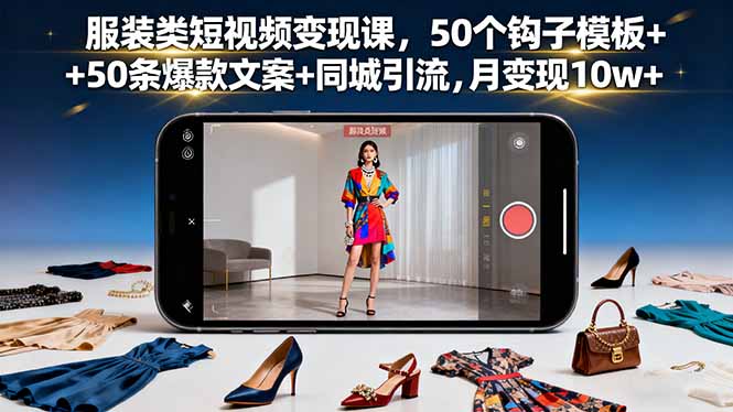 服装类短视频变现课，50个钩子模板+50条爆款文案+同城引流，月变现10w+|HOOK协议网