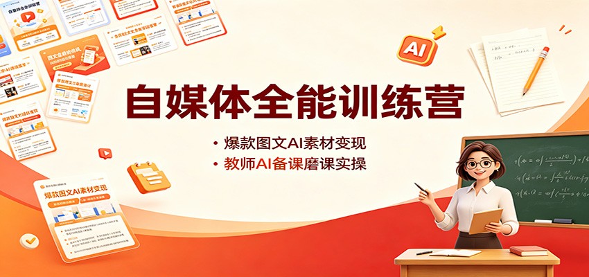 自媒体全能训练营：爆款图文AI素材变现，教师AI备课磨课实操|一人科技OPC聚合软件