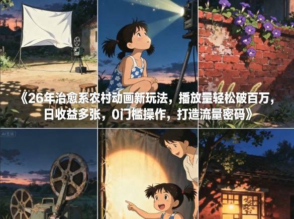 26年治愈系农村动画新玩法，播放量轻松破百万，日收益多张，0门槛操作，打造流量密码|HOOK协议网