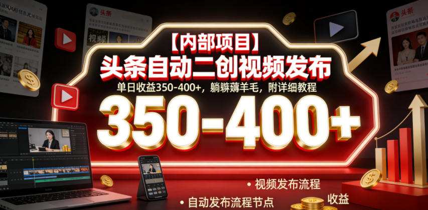 【内部项目】头条自动二创视频发布，单日收益350-400+，躺賺薅羊毛，附详细教程【揭秘】|一人科技公司导航