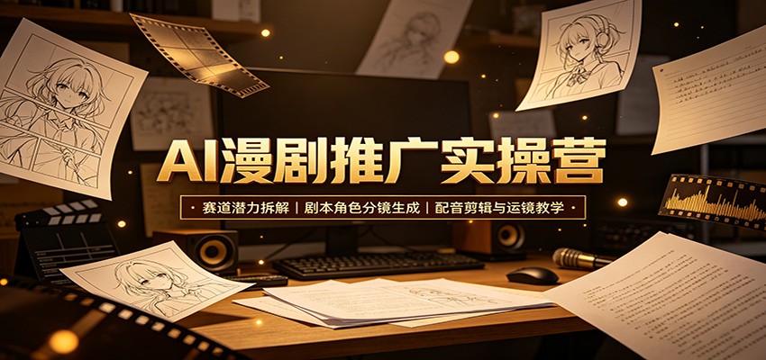 AI漫剧推广实操营：赛道潜力拆解，剧本角色分镜生成，配音剪辑与运镜教学|一人科技OPC聚合软件