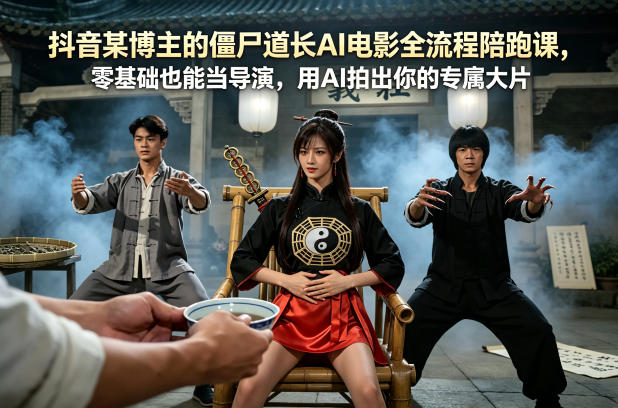 抖音某博主的僵尸道长AI电影全流程陪跑课，零基础也能当导演，用AI拍出你的专属大片|协议软件打粉软件