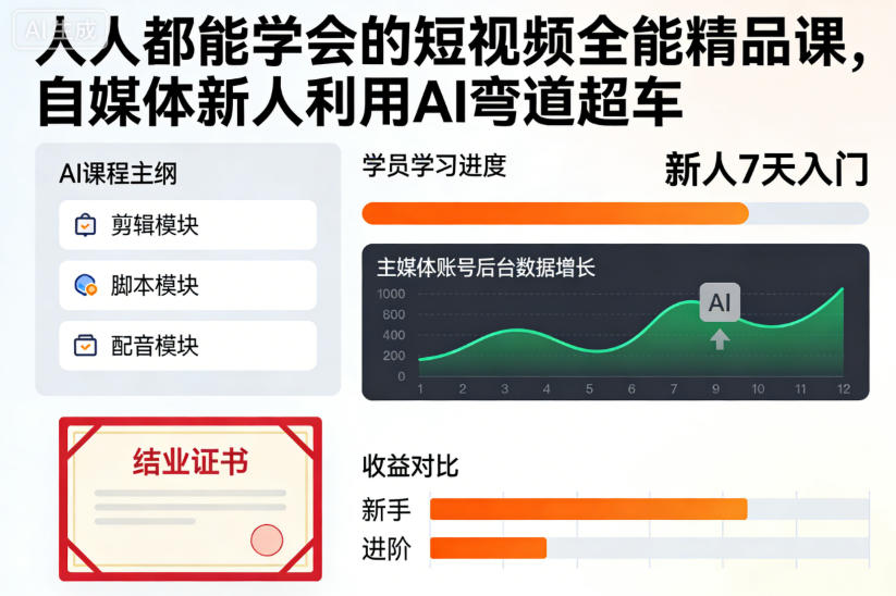 人人都能学会的短视频全能精品课，自媒体新人利用AI弯道超车|HOOK协议网