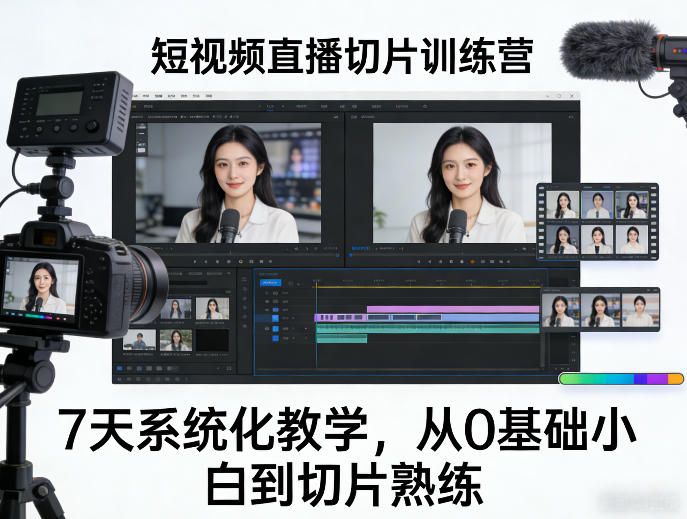 短视频直播切片训练营，7天系统化教学，从0基础小白到切片熟练|协议软件打粉软件