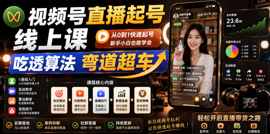 视频号直播起号线上课，吃透算法弯道超车(2026年6月)|一人科技公司导航